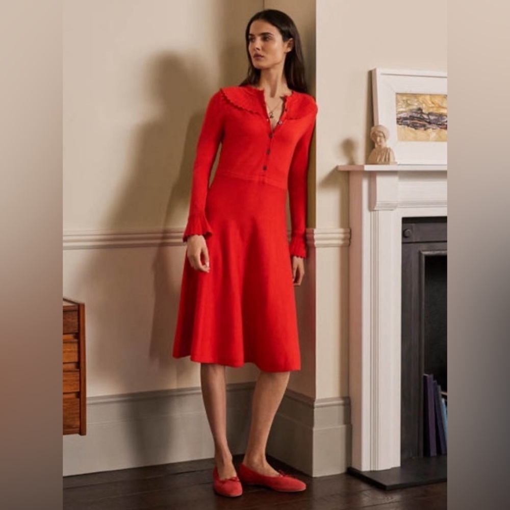 Boden || Abercorn Knitted Sweater Dress Collar Knit Red 8